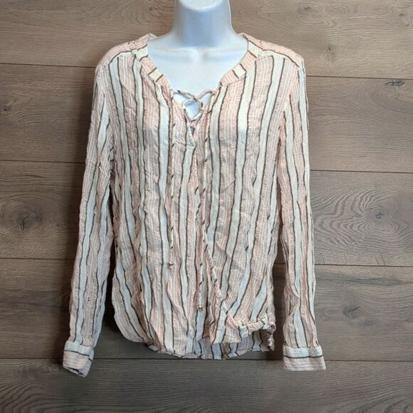 Vintage America Blues Striped Wrapped Blouse Women's Size Large - Picture 1 of 4